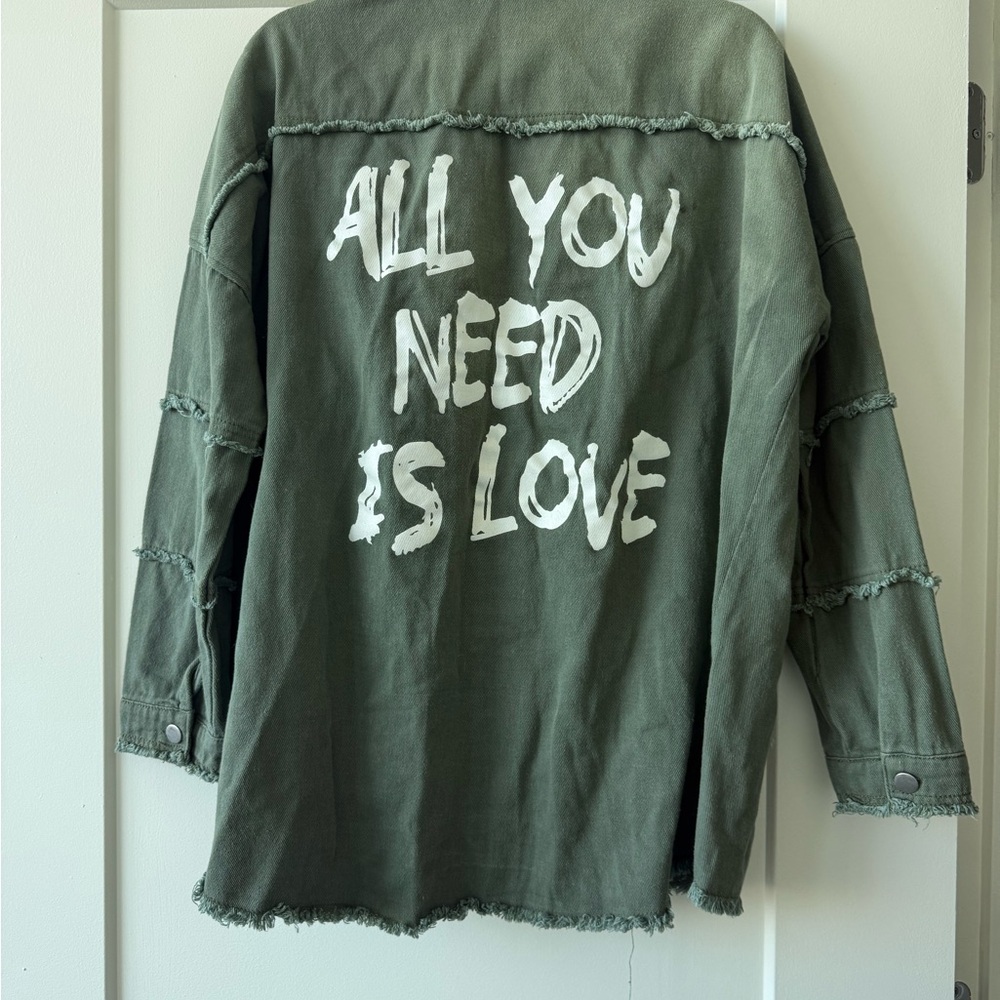 Green Utility Jacket with Slogan